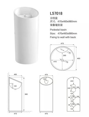 중국 백색 실린더 주춧대 목욕탕 수채, 사기그릇 주춧대 수채 깊이 120mm 협력 업체